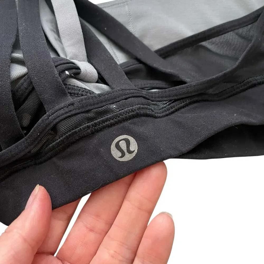Lululemon 4 Sports Bra Strappy Black Gray Workout Activewear Cup Liners
